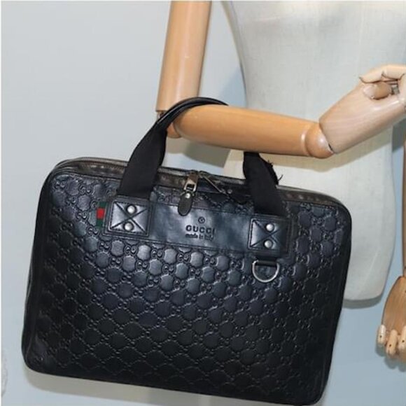 Authentic Gucci Black Leather Monogram Guccissima Top Handle Laptop Bag - Picture 13 of 13